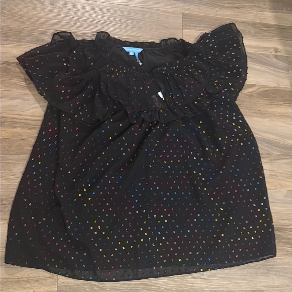 Colorful Black Ruffle Top Dots